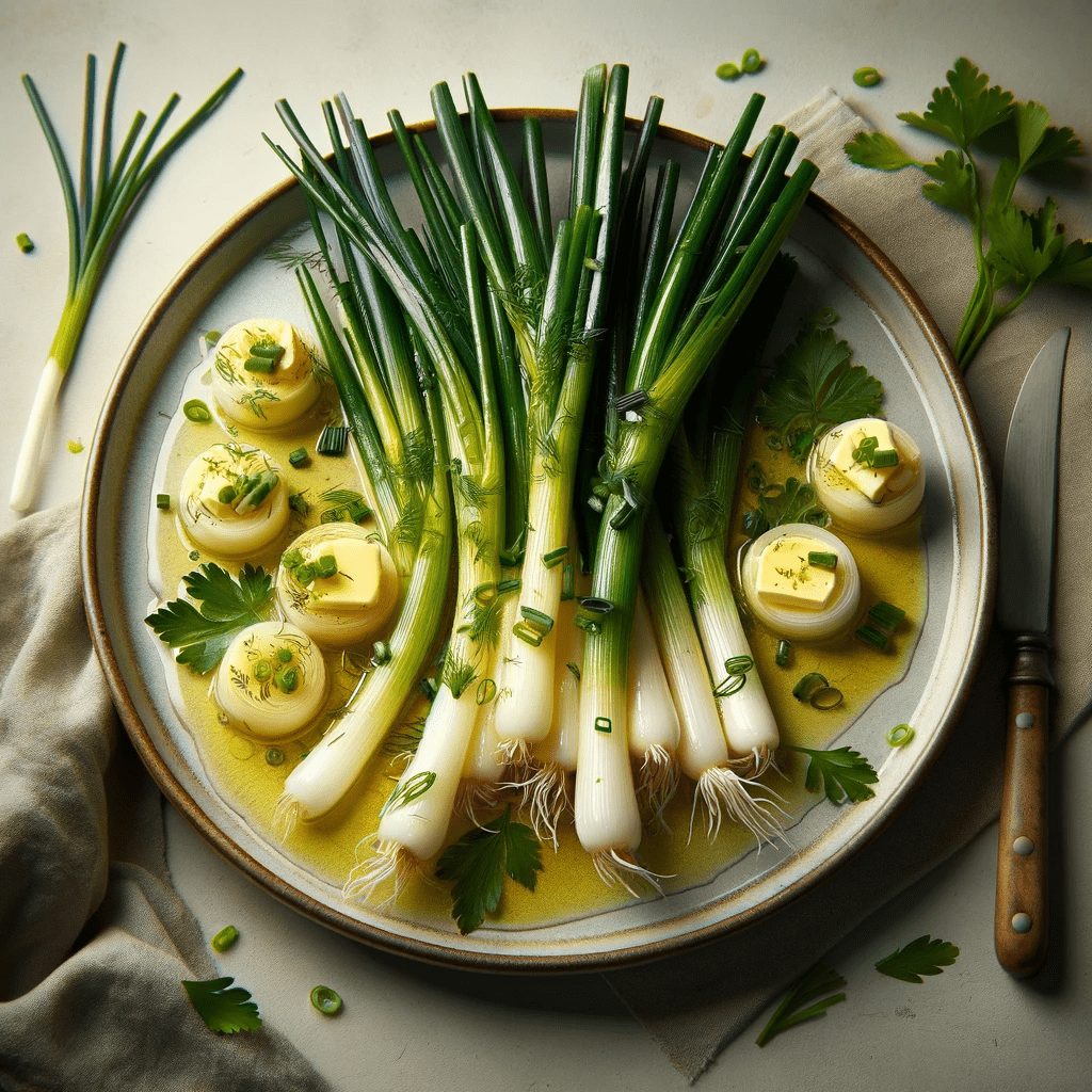 Spring onions cooked in sous vide