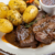 Steak au poivre cooked in sous vide