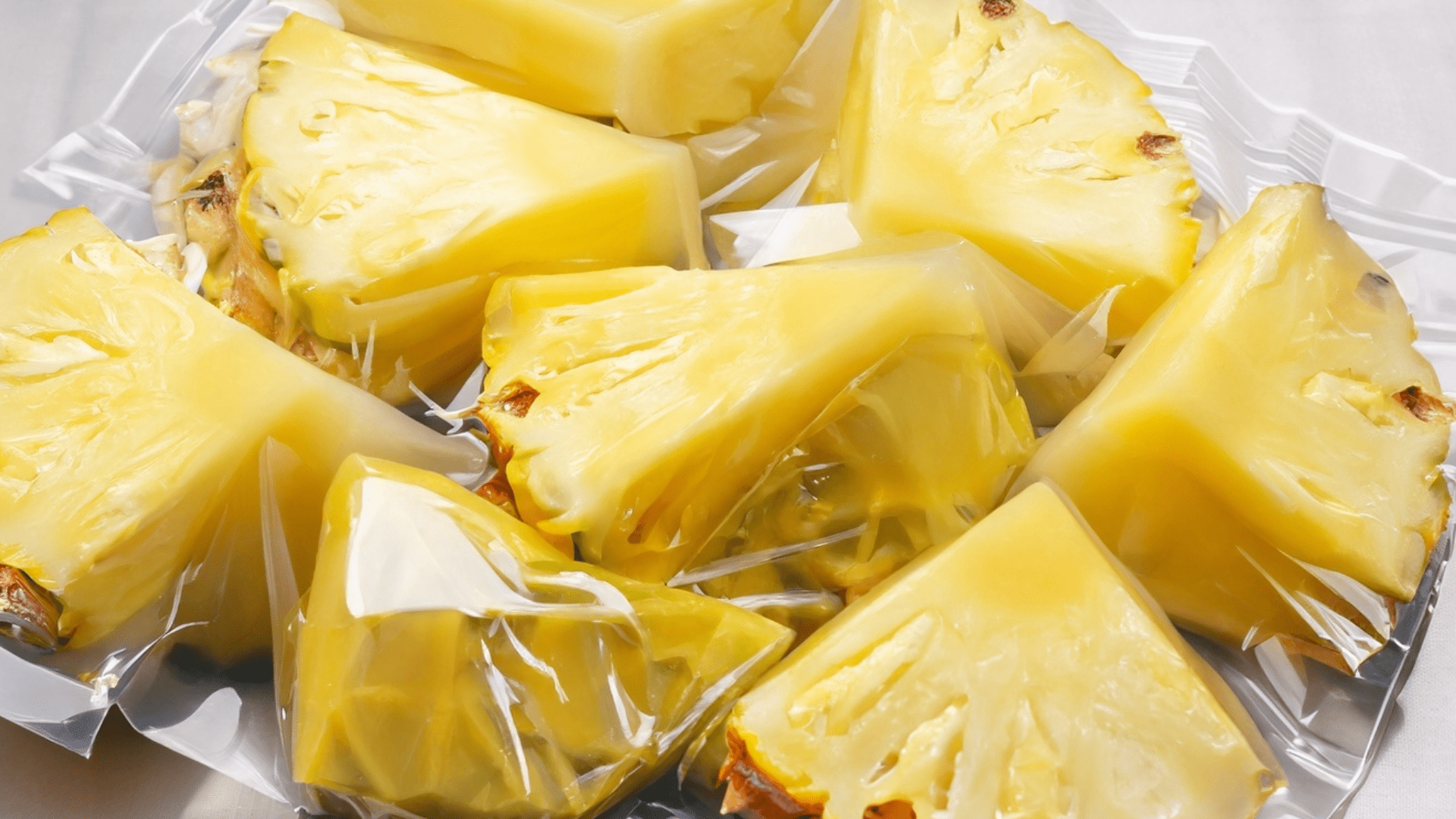 Abacaxi cortado em pedaços e embalado a vácuo
